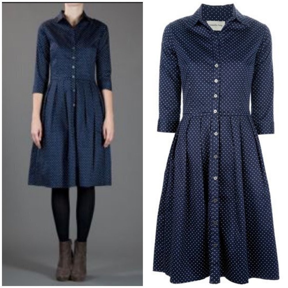 💕SAMANTHA SUNG💕 Audrey Collared Shirt Dress ~ Indigo Blue Polka Dot Print 14